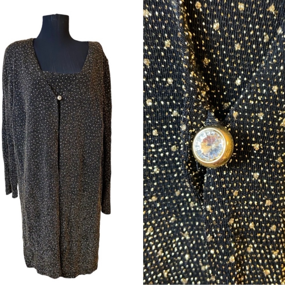 Vintage Jessica Howard Gold Black Metallic Tank Tunic Set
